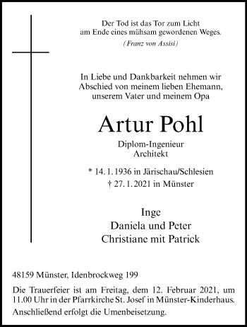Anzeige von Artur Pohl 