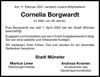 Anzeige von Cornelia Borgwardt 