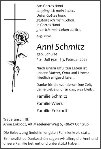 Anzeige von Anni Schmitz 