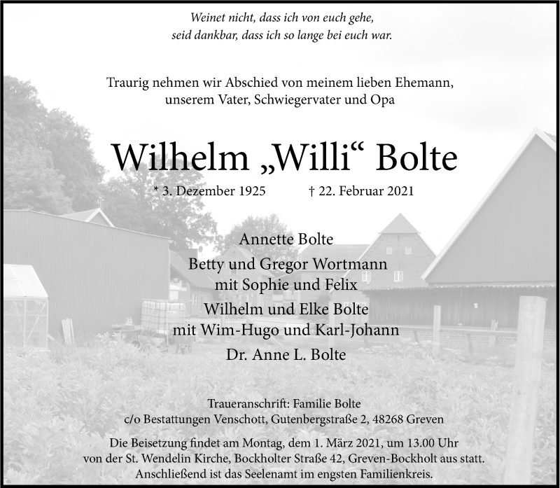  Traueranzeige für Wilhelm 