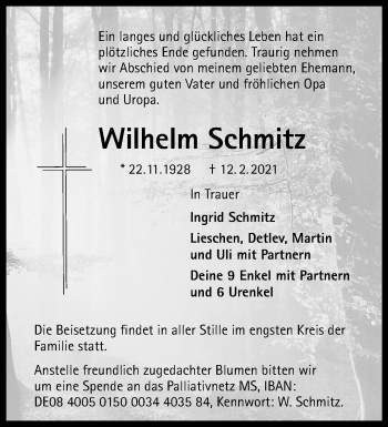 Anzeige von Wilhelm Schmitz 