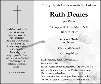 Anzeige von Ruth Demes 