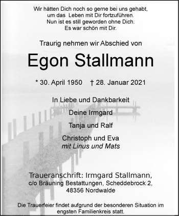 Anzeige von Egon Stallmann von Westfälische Nachrichten