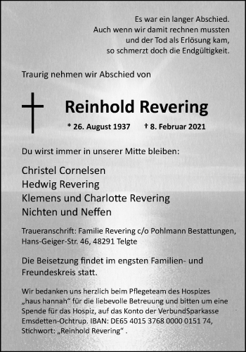 Anzeige von Reinhold Revering 