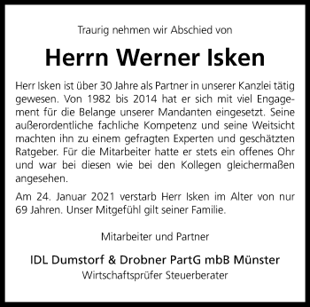 Anzeige von Werner Isken 