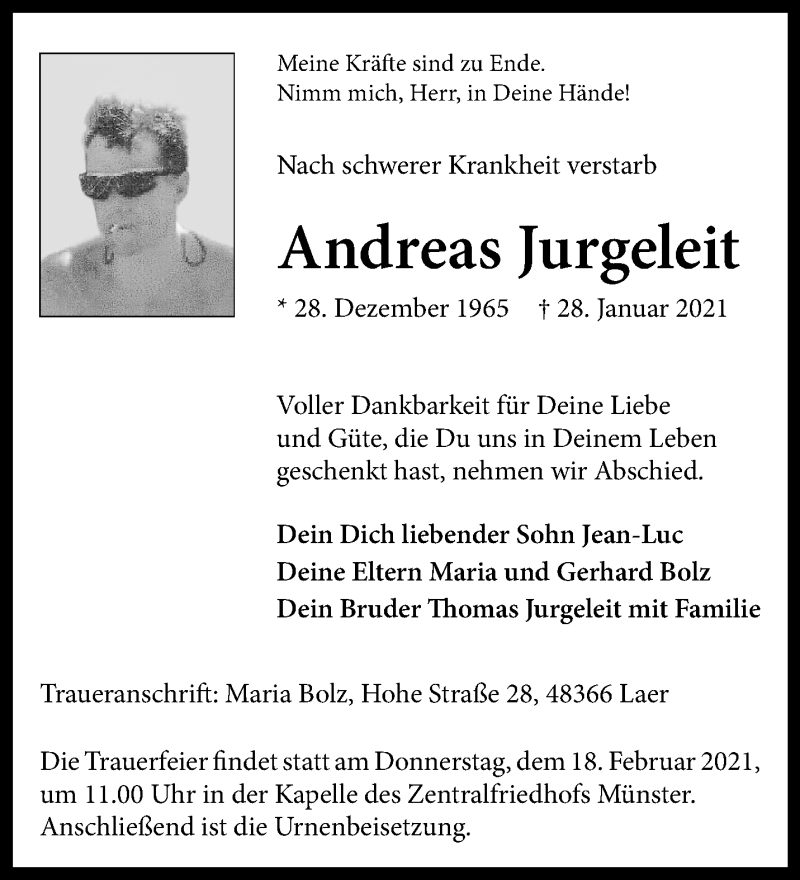  Traueranzeige für Andreas Jurgeleit vom 06.02.2021 aus 