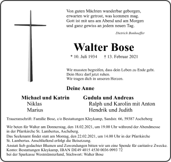 Anzeige von Walter Bose 