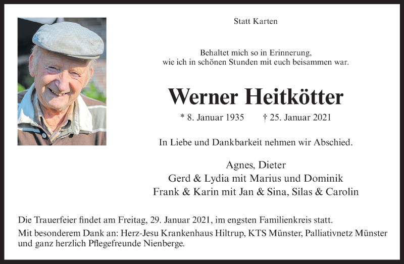  Traueranzeige für   vom 28.01.2021 aus Westfälische Nachrichten