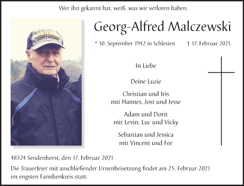  Traueranzeige für Georg-Alfred Malczewski vom 20.02.2021 aus 