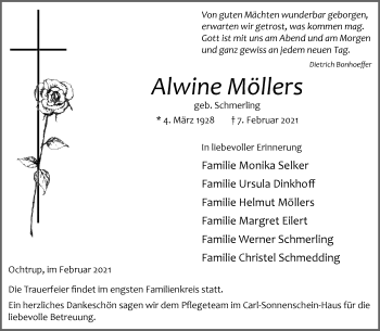 Anzeige von Alwine Möllers 