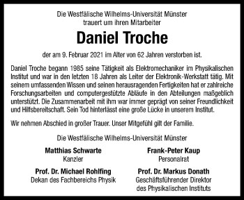 Anzeige von Daniel Troche 