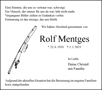 Anzeige von Rolf Mentges 