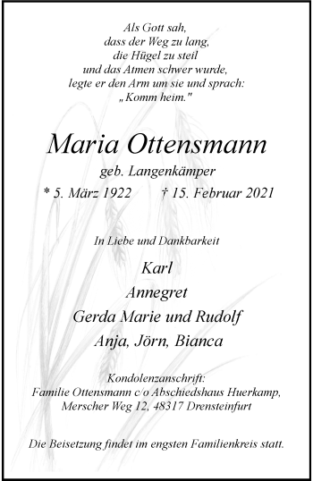 Anzeige von Maria Ottensmann 