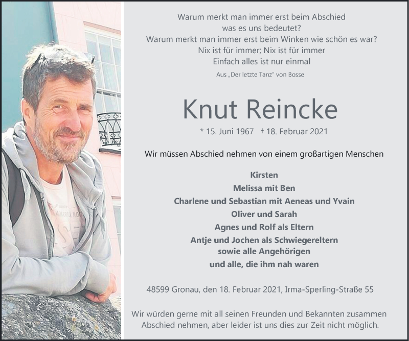  Traueranzeige für Knut Reincke vom 23.02.2021 aus 