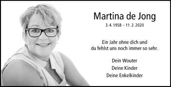 Anzeige von Martina de Jong 