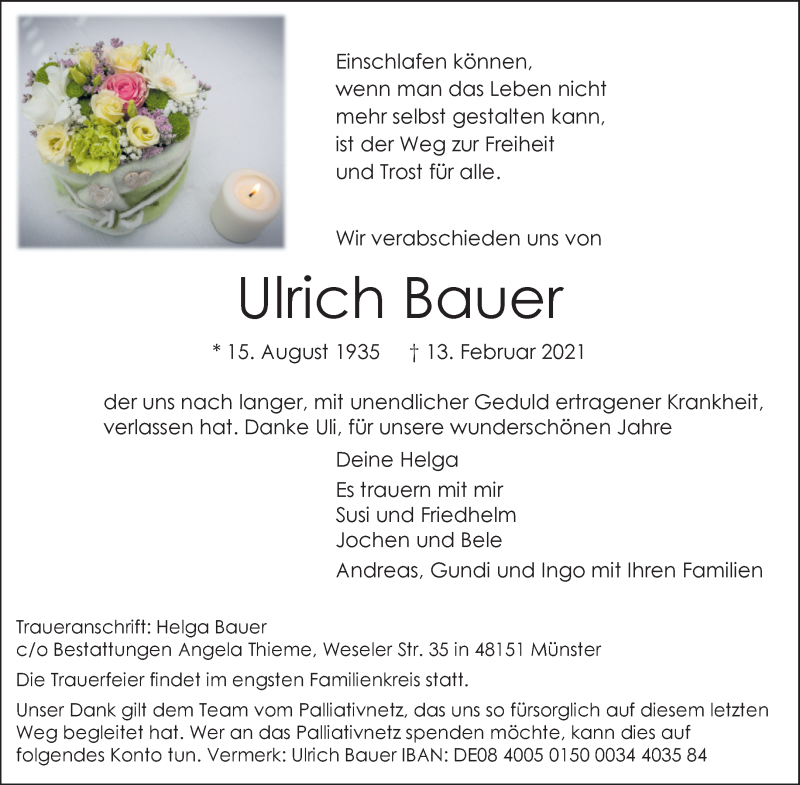  Traueranzeige für Ulrich Bauer vom 17.02.2021 aus 
