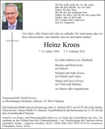 Anzeige von Heinz Kroos 