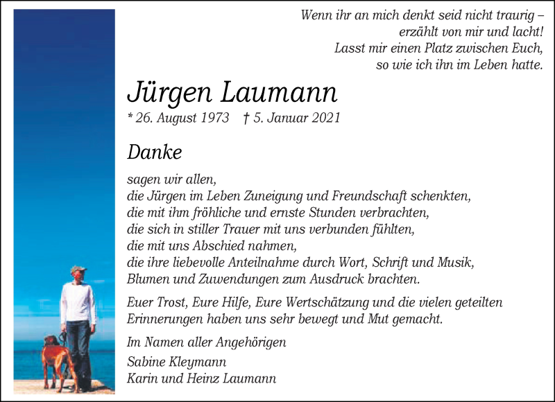  Traueranzeige für Jürgen Laumann vom 20.02.2021 aus 