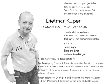 Anzeige von Dietmar Kuper 