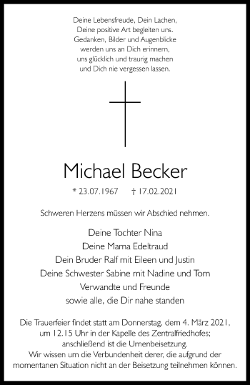 Anzeige von Michael Becker 