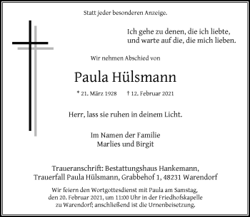 Anzeige von Paula Hülsmann 
