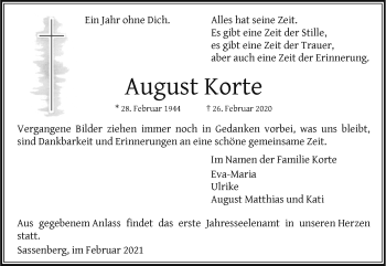 Anzeige von August Korte 