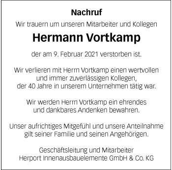 Anzeige von Hermann Vortkamp 