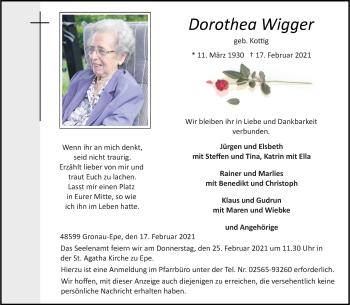Anzeige von Dorothea Wigger 