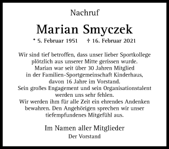 Anzeige von Marian Smyczek 