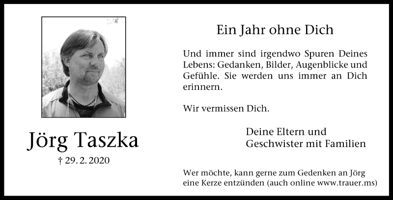  Traueranzeige für Jörg Taszka vom 27.02.2021 aus 