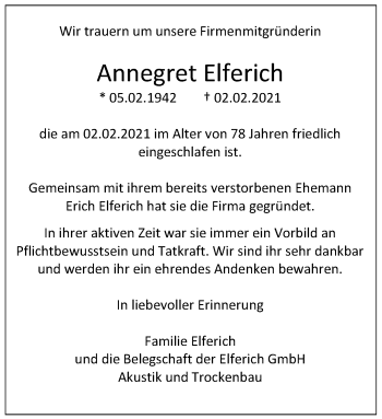 Anzeige von Annegret Elferich 