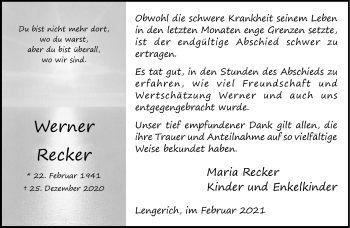 Anzeige von Werner Recker 