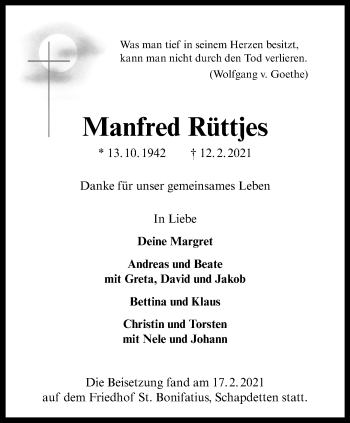 Anzeige von Manfred Rüttjes 