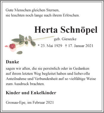 Anzeige von Herta Schnöpel 
