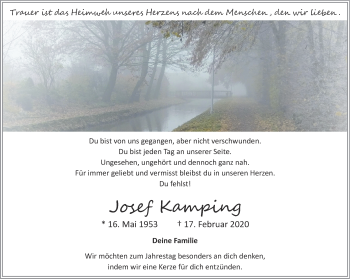 Anzeige von Josef Kamping 