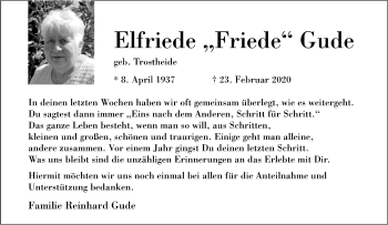 Anzeige von Elfriede Gude 