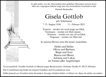 Anzeige von Gisela Gottlob 