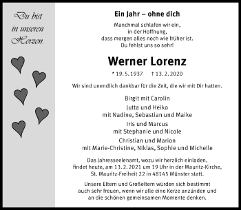 Anzeige von Werner Lorenz 