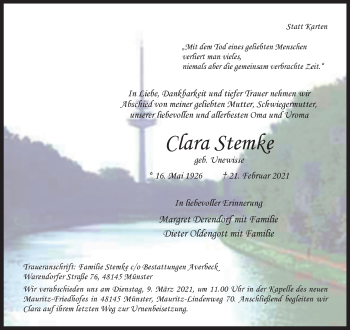 Anzeige von Clara Stemke 