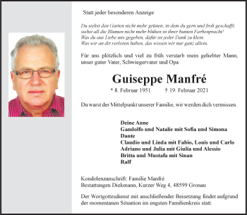 Anzeige von Guiseppe Manfré 