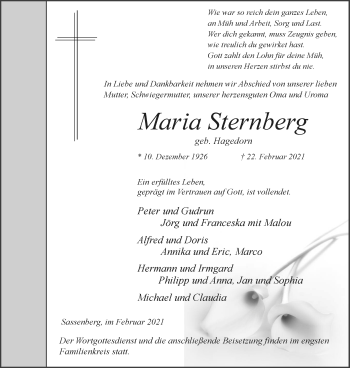 Anzeige von Maria Sternberg 