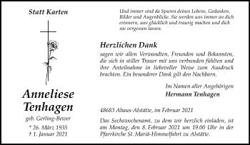 Anzeige von Anneliese Tenhagen 