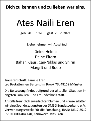 Anzeige von Ates Naili Eren 