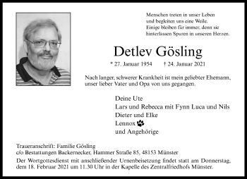 Anzeige von Detlev Gösling 