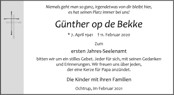 Anzeige von Günther op de Bekke 