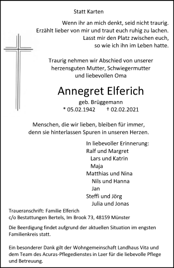 Anzeige von Annegret Elferich 