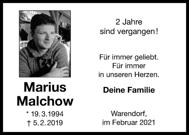  Traueranzeige für Marius Malchow vom 05.02.2021 aus 