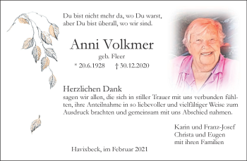 Anzeige von Anni Volkmer 