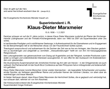 Anzeige von Klaus-Dieter Marxmeier 