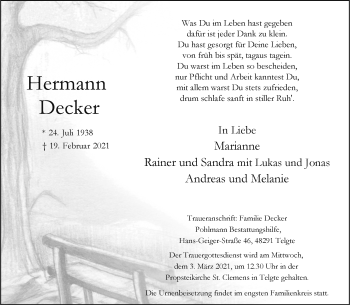 Anzeige von Hermann Decker 
